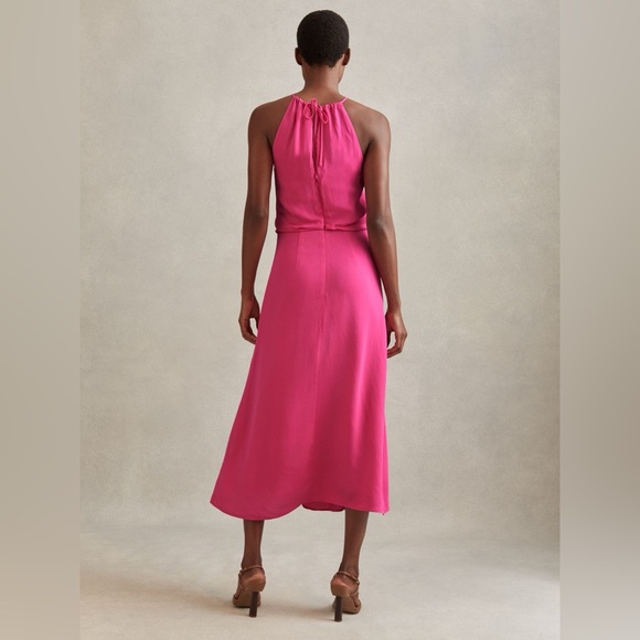NWT REISS Elliana Drape Front Midi Dress in Pink - Picture 4 of 13